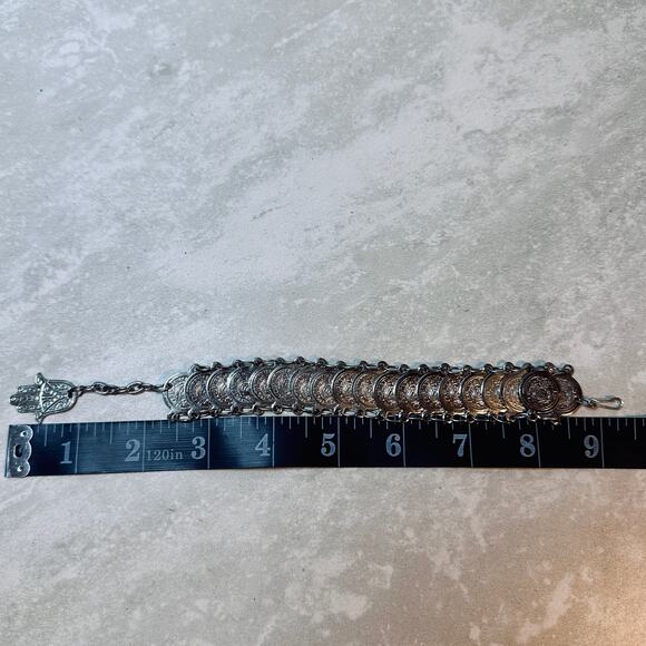 Vintage 1970s Republic of San Marino Souvenir Hamsa Coin Link Travel‎ Bracelet - Picture 7 of 8